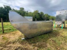 Stainless Steel produce washing tank w/ cleated conveyor measures 175in L, 42in W, 50in H.