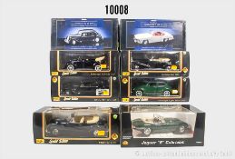 Modellautos, überwiegend Maisto, dabei BMW 502, Jaguar "E" Cabriolet, Mercedes-Benz ...