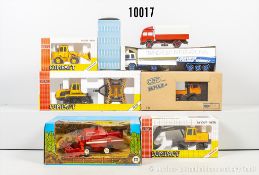 Baufahrzeuge und Lkw, dabei Joal 232 Bagger, 920 Lader auf Reifen, 253, Cat Challenger ...