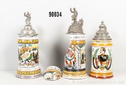 Konv. Hessen-Darmstadt 3 Reservistenkrüge, Infanterie-Regiment 118 Kastel, 116 Gießen ...