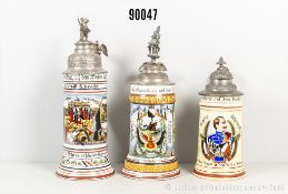 Konv. Preußen 3 Reservistenkrüge Ulanen-Regiment 6 und 15 (stark beschädigt) sowie ...