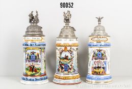 Konv. Preußen 3 Reservistenkrüge Feld-Artillerie-Regiment 23, jeweils Porzellanausf., ...