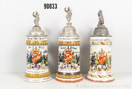 Konv. Hessen-Darmstadt 3 Reservistenkrüge, jeweils Infanterie-Leibgarde-Regiment 115 ...