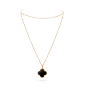 Magic Alhambra Style Long Necklace In 18k Yellow Gold With Onyx