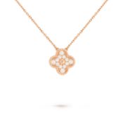 Vintage Alhambra Style Pendant In 18k Rose Gold With Round Diamonds