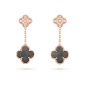 **ON SALE / SOLD** Magic Alhambra Style Earrings In 18k Rose Gold With Grey MoP And Round Diamonds