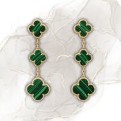 **ON SALE / SOLD** Magic Alhambra Style Earrings In 18k Yellow Gold With Malachite