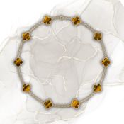 Vintage Alhambra Style Necklace In 18k Yellow Gold With Tiger's Eye