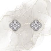 Vintage Alhambra Style Earrings In Rhodium Plated 18k White Gold.