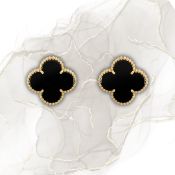 Magic Alhambra Style Earrings In 18k Yellow Gold With Onyx
