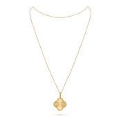 Magic Alhambra Style Long Necklace In Guilloché 18k Yellow Gold