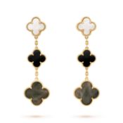 Magic Alhambra Style Earrings In 18k Yellow Gold With Mother-of-pearl And Onyx
