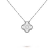 Vintage Alhambra Style Pendant In Rhodium Plated 18k White Gold With Diamonds