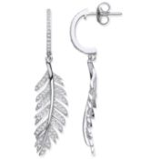 9ct White Gold Feather Drop 0.40ctw Diamond Earrings