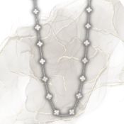 Vintage Alhambra Style Long Necklace In Rhodium Plated 18k White Gold With White Mother-of-pearl