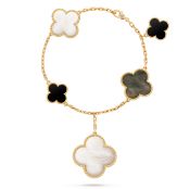 Magic Alhambra Style Bracelet In 18k Yellow Gold With Mother-of-pearl And Onyx