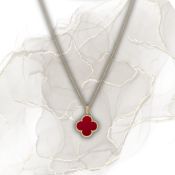 Magic Alhambra Style Long Necklace In 18k Yellow Gold With Carnelian