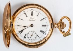 (36) G. BOREL, GOLDENE SAVONNETTE TASCHENUHR MIT VIERTELREPETITION AUF GLOCKEN, UM 1890