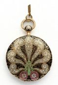 (177) LS LACROIX, HORLOGER DU ROI À TURIN, GOLDENE TASCHENUHR MIT FLORALEM EMAILLE CLOISONNÉ-DEKOR,