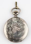 (159) TAVANNES WATCH, SILBERNE SAVONNETTE MIT GRAVIERTEM BLUMENMOTIV, UM 1920