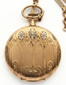 (136) BOREL FILS ET CIE, NEUCHÂTEL, GOLDENE JUGENDSTIL SAVONNETTE TASCHENUHR MIT GOLDENER KETTE, UM