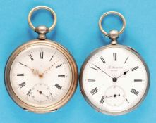 mixed lot with 2 silver pocket watches with key winding, around 1880,
