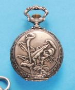 Art Nouveau motif pocket watch with relief 800 silver case