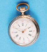 A silver ladies' pocket watch with gold-plated bezels,