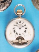 Hebdomas Patent 8 Days, engraved silver pocket watch with Visible balance wheel