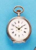 Silver ladies' pocket watch with gold-plated bezels,