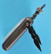 A square burnished metal pocket watch, with two brackets on the side,