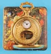 Reuge Music, gold-plated pocket watch with spring cover in the Original case