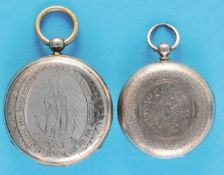 Mixed lot with 2 silver pocket watches with key winding,