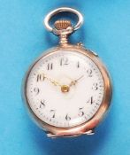 A silver ladies' pocket watch, guilloché silver case,