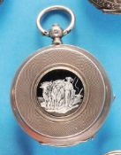 Silver enamel pocket watch with spring cover, sign. Terrace