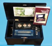 Musikspieluhr mit Zungenspielwerk und 3 Glocken, 8 Melodien und Buch