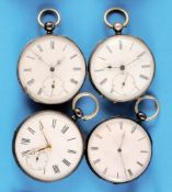 Konvolut mit 4 Silbertaschenuhren mit Schlüsselaufzug