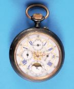 Große Metalltaschenuhr mit Mondphasen-Kalender