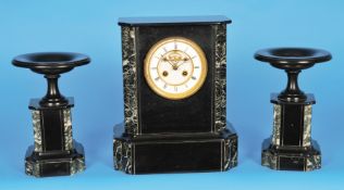 Französisches Kaminuhr-Set mit sichtbarer Brocot-Hemmung und 2 Beistellern