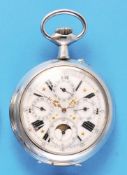 Große Neusilber-Taschenuhr mit Mondphasen-Kalender