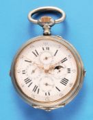 Große Metall-Taschenuhr mit Mondphasen-Kalender