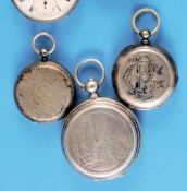 Konvolut mit 3 Silbertaschenuhren mit Schlüsselaufzug