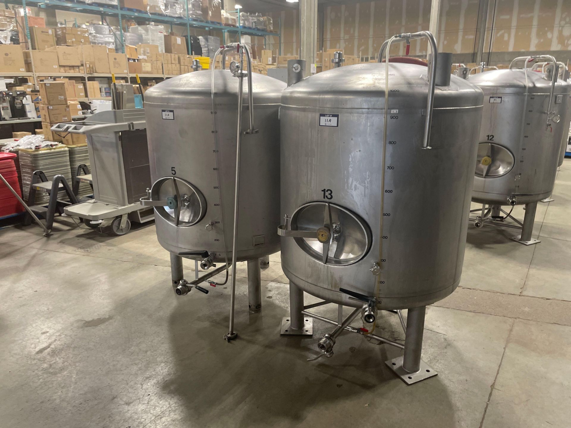 (2) NSI 1,000L STAINLESS STEEL UNJACKETED MATURATION TANKS - DOUBLE STACK, 2,000L TOTAL CAPACITY - Image 2 of 12