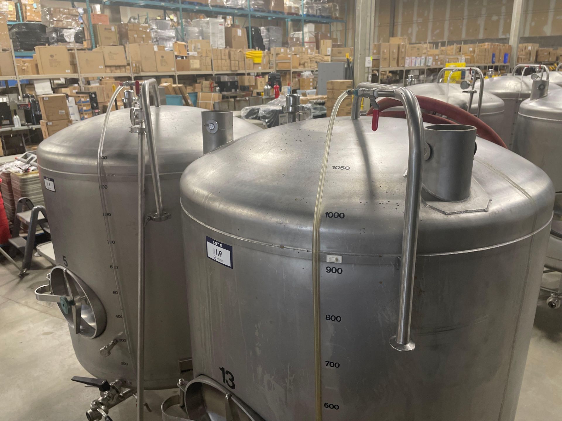 (2) NSI 1,000L STAINLESS STEEL UNJACKETED MATURATION TANKS - DOUBLE STACK, 2,000L TOTAL CAPACITY - Image 5 of 12