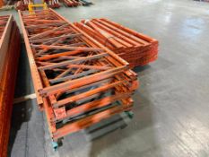 Lot of (9) 42” X 16’ Pallet Racking Uprights and (40) 8’ Beams