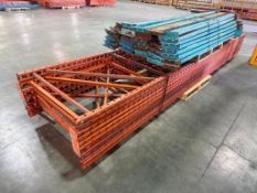 Lot of (6) 42” X 16’ Pallet Racking Uprights and (33) 8’ Beams