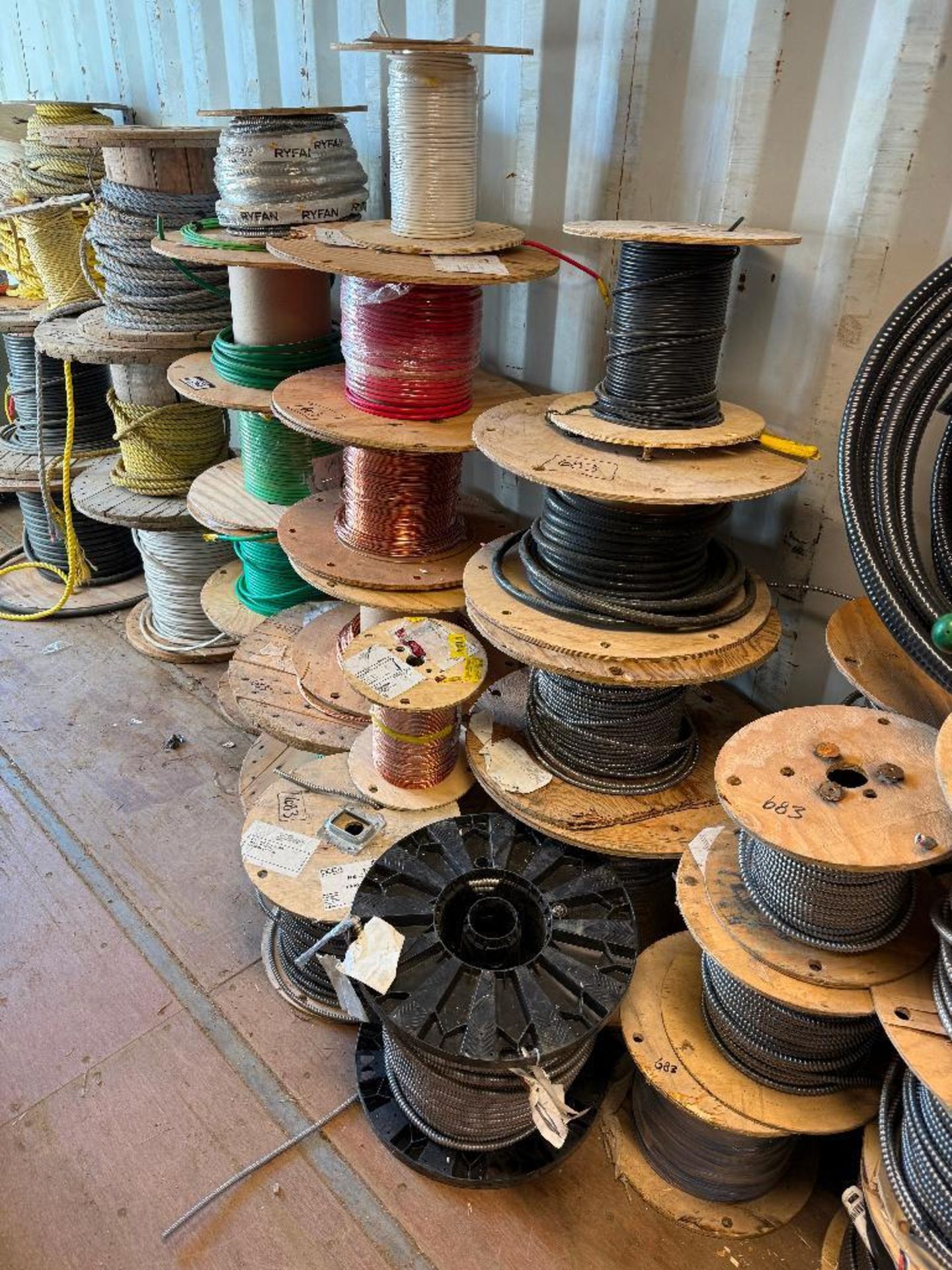 40 Spools Lot of Approx. (40) Asst. Spools of Wire, Rope, etc. *Must Be Removed ...