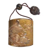 Ω EIJUSAIA GOLD-LACQUER THREE-CASE INRO, EDO PERIOD (1615-1868), 19TH CENTURY