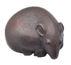 A WOOD NETSUKE OF A RECUMBENT RAT, EDO PERIOD (1615-1868), EARLY/MID-19TH CENTURY