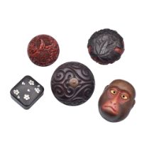 FIVE NETSUKE OF DIFFERENT MATERIALS, EDO PERIOD (1615-1868), 19TH CENTURY
